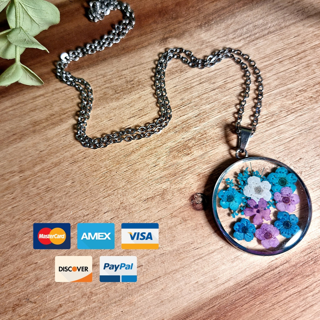 Blue-Purple Dream | Natural Flowers | Round | Silver | Necklace