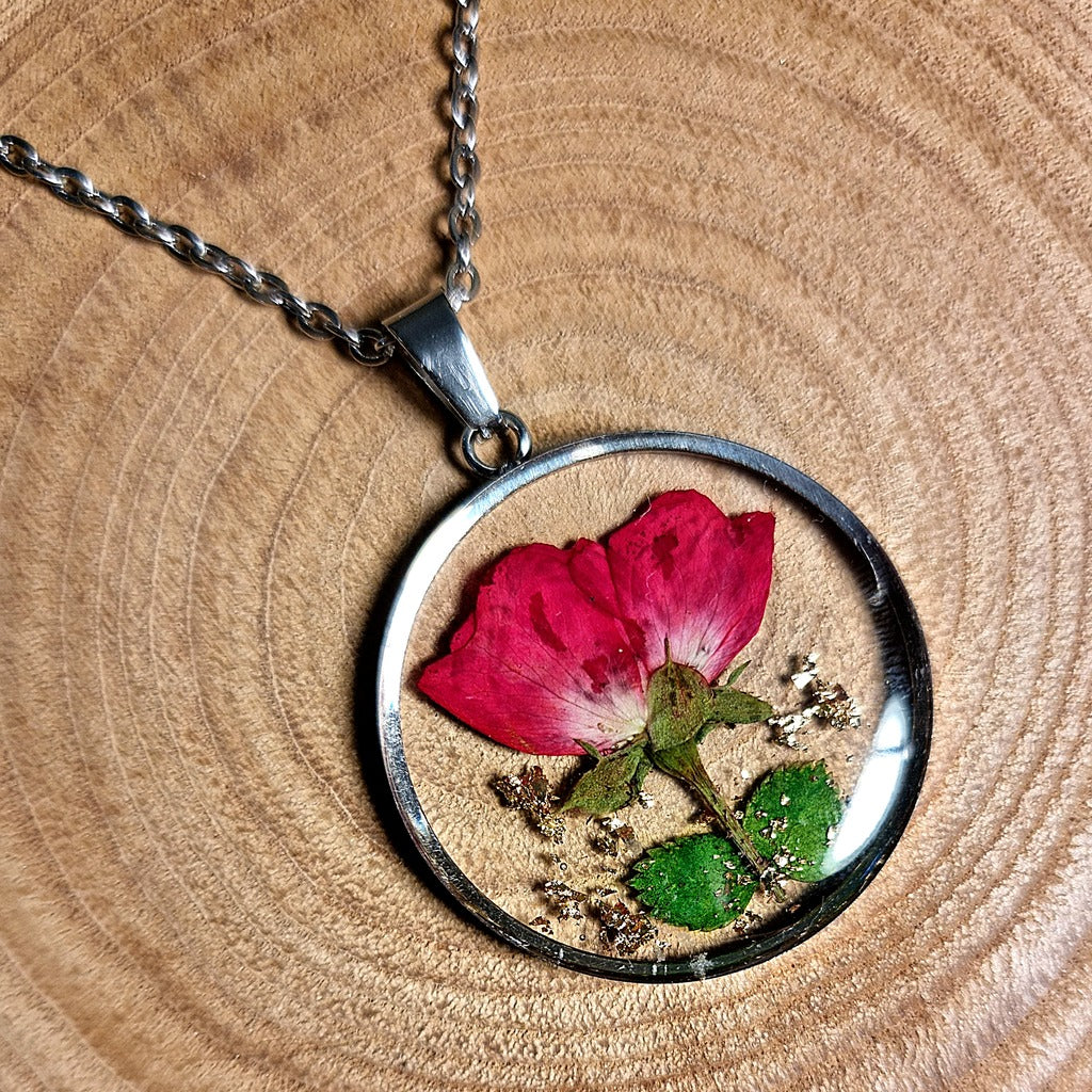Belle rose | Rond | Argent | Collier