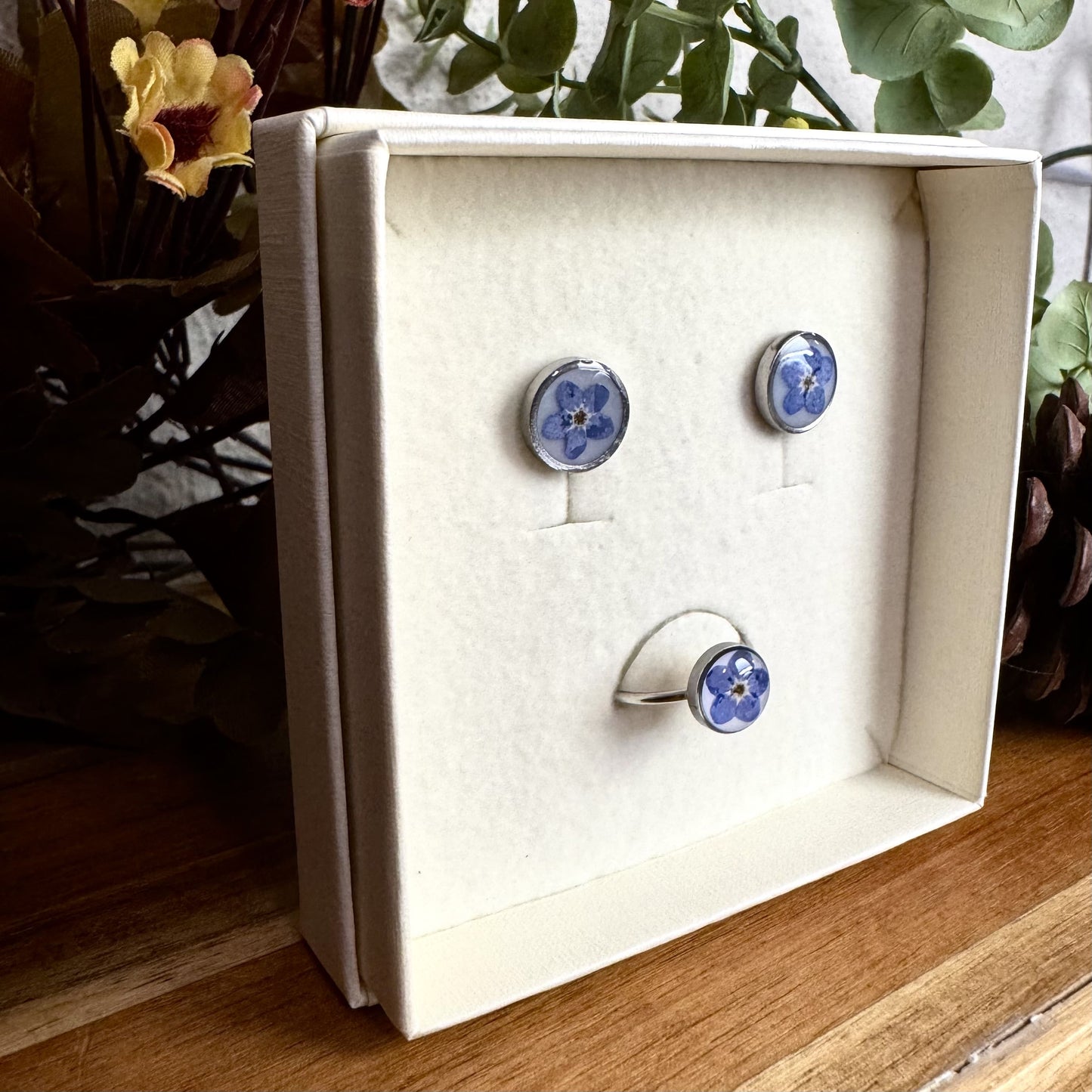 Não Me Esqueças Conjunto | Prata | Anel e Brincos