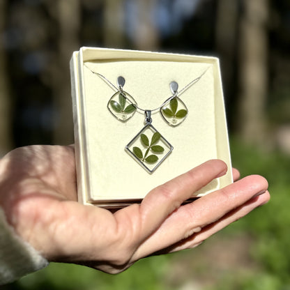 Folhas Conjunto | Prata | Colar e Brincos