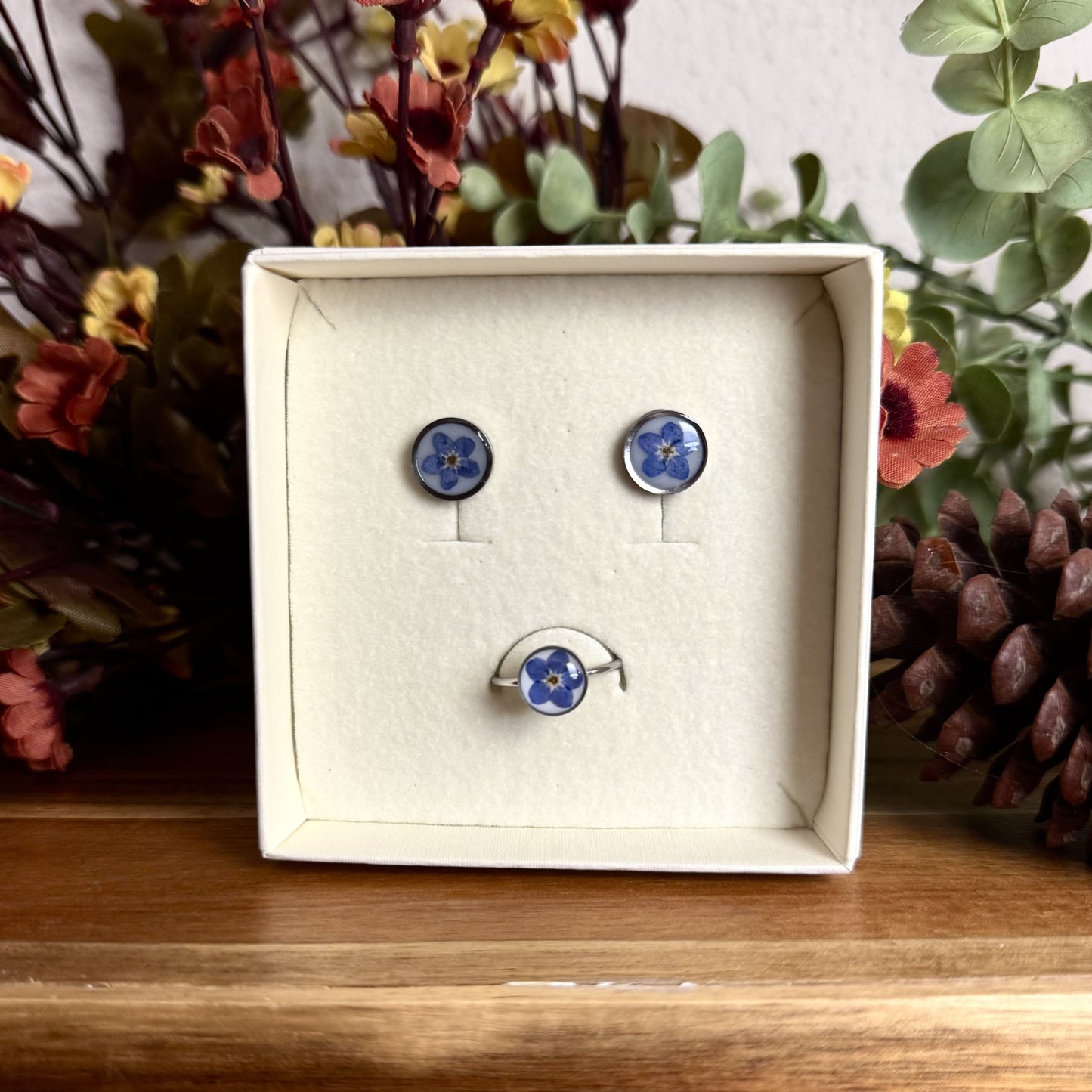 Não Me Esqueças Conjunto | Prata | Anel e Brincos