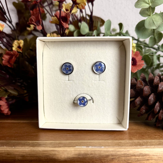 Não Me Esqueças Conjunto | Prata | Anel e Brincos