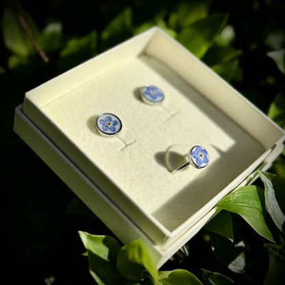 Não Me Esqueças Conjunto | Prata | Anel e Brincos