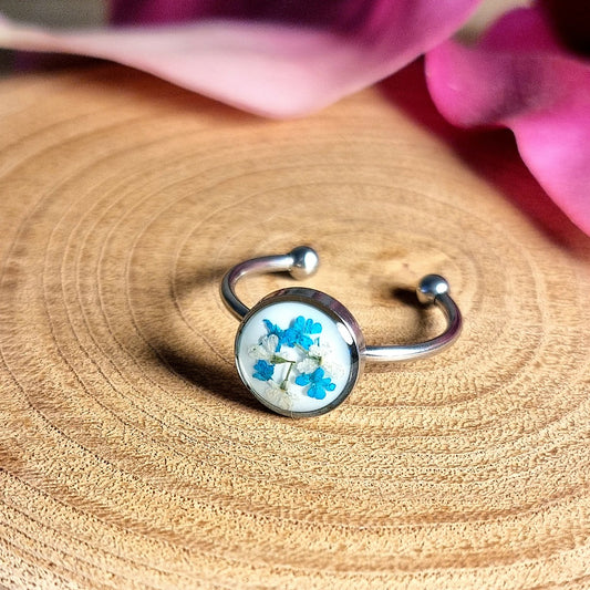 Blau-Weiß-Mix | Rund | Silber | Ring