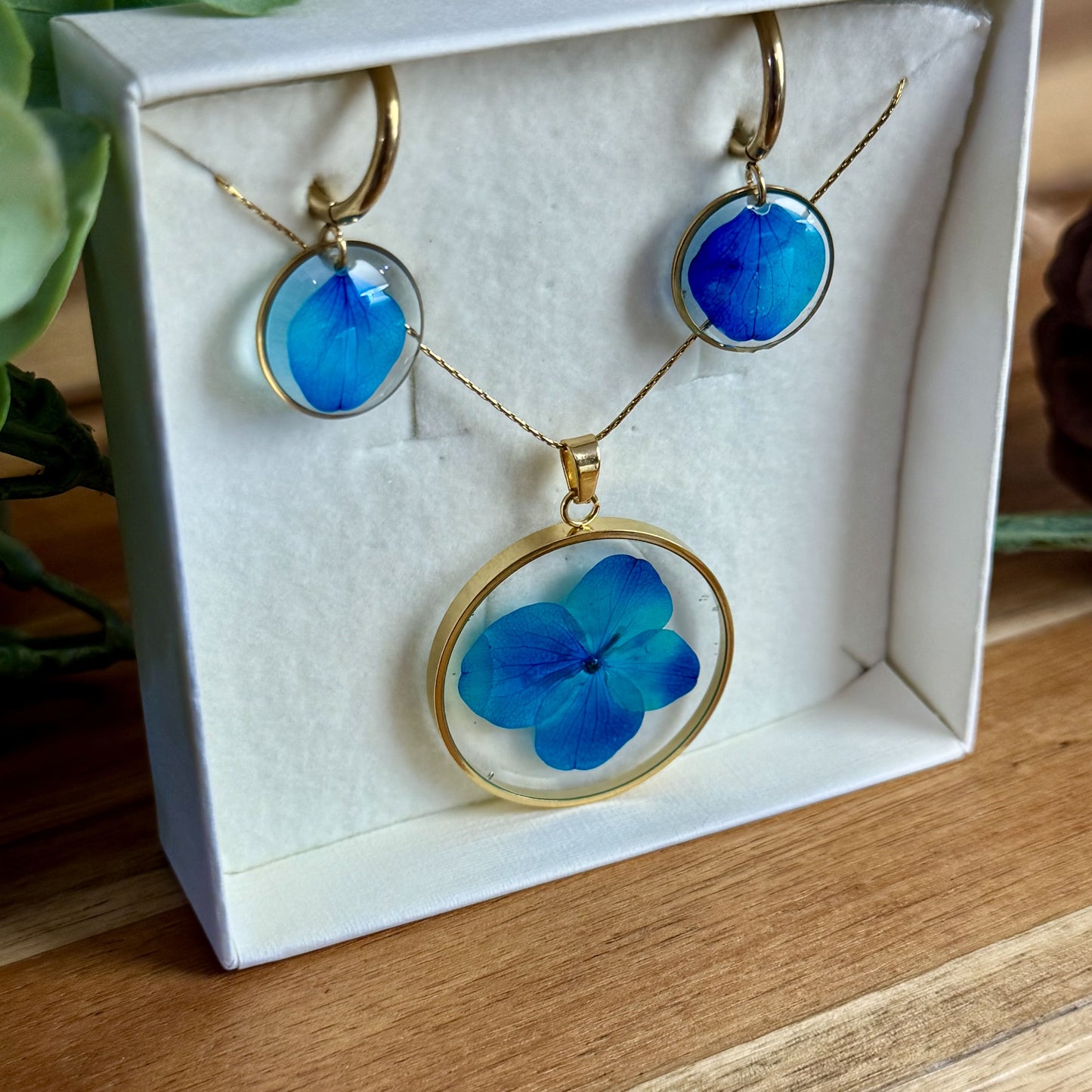 Hortense Azul Conjunto | Ouro | Colar e Brincos