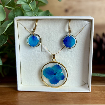 Hortense Azul Conjunto | Ouro | Colar e Brincos