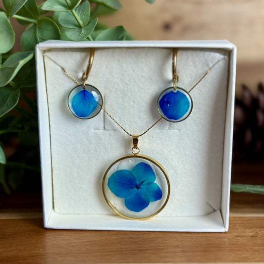 Hortense Azul Conjunto | Ouro | Colar e Brincos