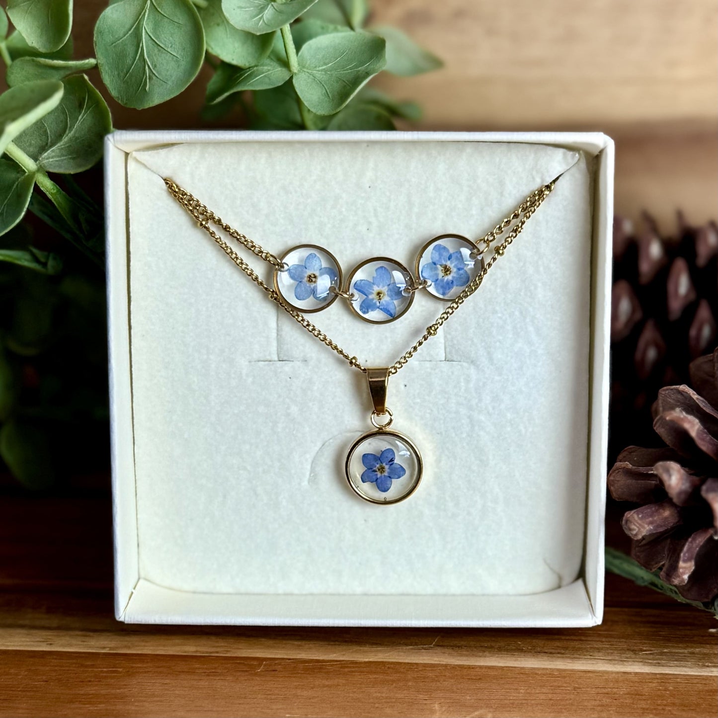 Não-me-esqueças Conjunto | Ouro | Colar e Pulseira