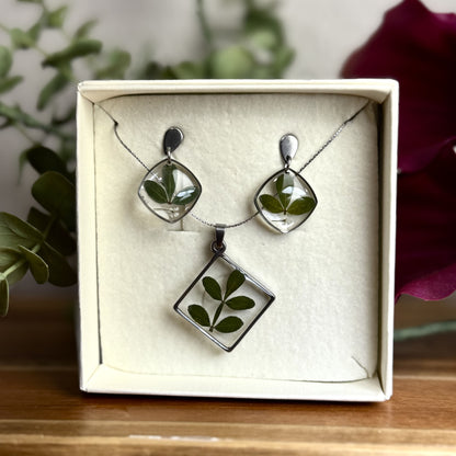 Folhas Conjunto | Prata | Colar e Brincos